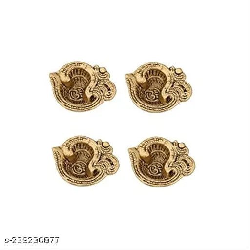 Gold Aluminum Om diya set (pack of 4), traditional Indian table diyas, height 25 inch for religious or home decor