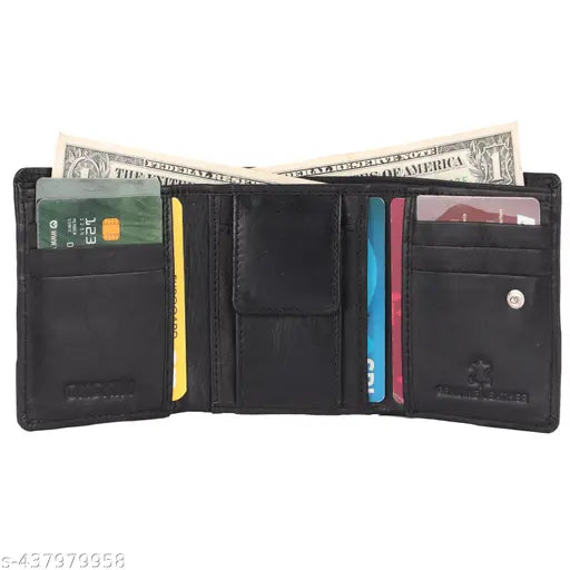 Black NAPA leather classic wallet, multiple compartments, hand-stitched and aged for lifetime use