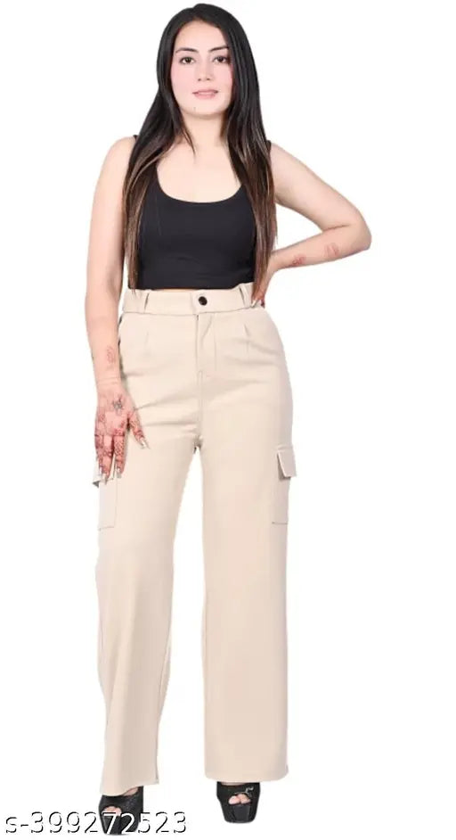 Four pocket cargo women's premium cotton wide leg trousers