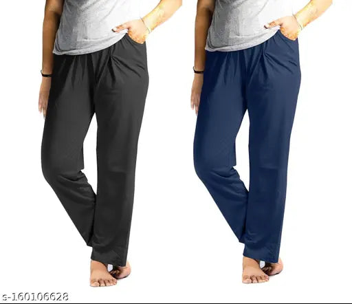 Dark blue, stretchable fabric women's lounge wear pyjamas two side pockets
