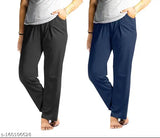 Dark blue, stretchable fabric women's lounge wear pyjamas two side pockets