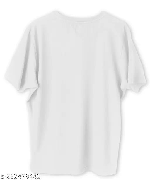 White printed polyester t-shirt with BTS Fake Love print, regular casual wear for boys and men