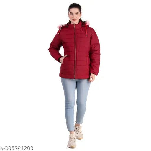 Nylon Karori women's puffer jacket, solid color, long sleeves, size M (Bust 40in, Length 26in)
