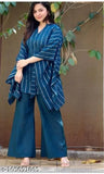 Striped rayon kaftan with palazzo bottomwear, three-quarter sleeves, Indian fashion on display