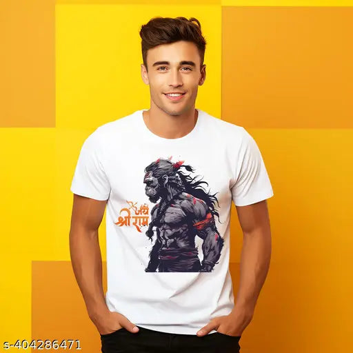 Hanuman ji Graphic Printed white color Tshirt of bahubali bhawan tshirt for men Jay shree ram