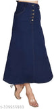 Navy Blue Denim A-Line Maxi Skirt with Four Buttons, lightweight & breathable, home washable, trendy and versatile for all seasons, fits well on various body types