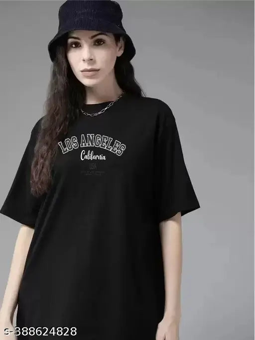 Black round neck t-shirt, casual half oversized design