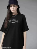 Black round neck t-shirt, casual half oversized design