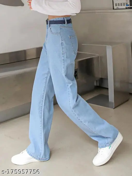 Blue denim women's straight leg jeans
