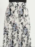 Elegant floral print crepe long skirt, size 26-38", elegant floral fashion for women on mannequin