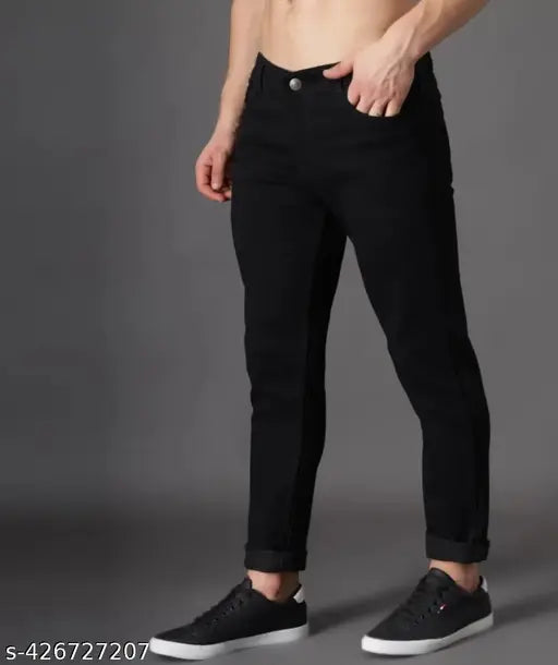 Dark blue faux leather slim fit denim jeans