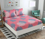 Pink premium cotton elastic fitted double bed sheets, 2 king-size pillow covers, floral pattern, 72 x 7810 inches, skin-friendly