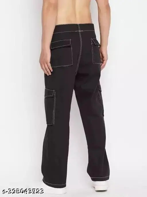 Black denim men's baggy jeans from RusticBlooms, sleek and versatile with cargo-inspired fit. Mid-rise, casual & partywear option. Size: 28 (Waist: 28", Length: 39"), Country of Origin: India