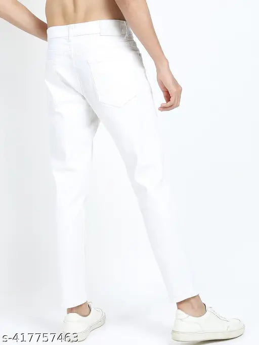 Ketch Men's tapered white cotton jeans, stretchable fit for modern style