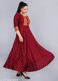 Red printed rayon kameez women's fashionable party wear