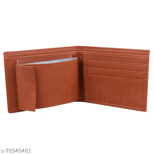 Faux leather tan bi-fold wallet with 3 card slots and 6 card album by Loscco
