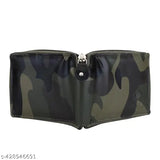 Stylish vegan round zip wallet (Army print), faux leather/leatherette, compact design with credit card slots, handmade in India