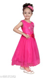 A pink embellished children's party dress with a V-neck and full skirt