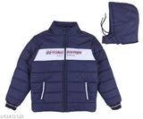 Full sleeve navy blue jacket with red and white accents, zip closure