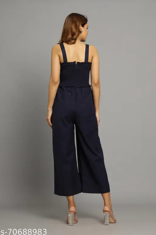 Women's solid color rayon party wear jumpsuit - sleeveless, perfect for events