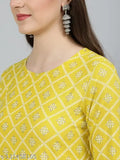 Yellow rayon Anarkali gown with printed dupatta and motifs, Indian ethnic wear for women