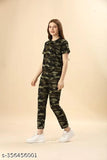 IBR cotton blend track suit for women & girls, printed net pattern, short sleeves - comfortable sleepwear from India