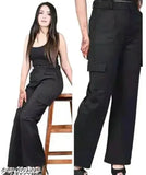 Black cotton blend cargo pants - women's comfortable, trendy, and stylish slim-fit trousers from contemporary Indian fashion