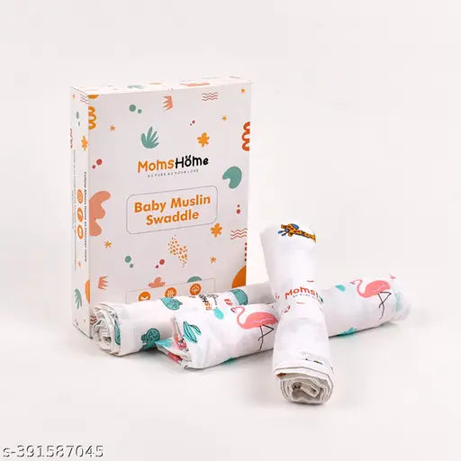 Organic cotton muslin swaddle gift set (3 items), premium quality, breathable & soft, animal net patterned for newborns