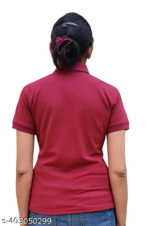 Fashionable maroon cotton collar t-shirt for women & girls - premium quality, limited edition