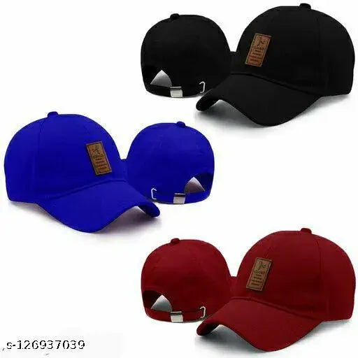 Modern trendy adjustable cotton baseball caps set of 3, solid pattern for men, women, girls, boys