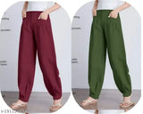 Cotton solid pant combo, two pieces in various sizes from 28-42 inches, Indian ethnic wear on model