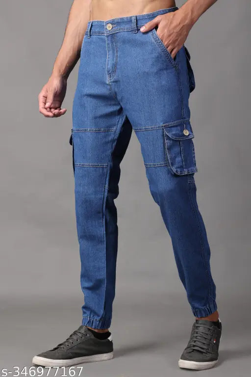 Light blue denim Zaysh men's jeans, solid fit for casual wear