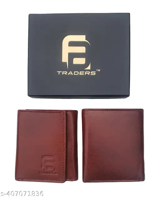 Brown genuine leather RFID wallet, offering 5 compartments for men & women. Sleek accessory featuring advanced protection and timeless style