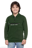 A boy wearing a printed olive green fullsleeve cotton jacket