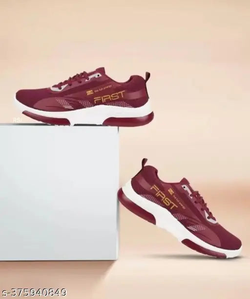 Unisex sports running shoes with red velvet accents, lace-up design