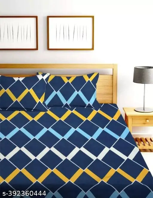 Cotton checked, superfine king size fitted bedsheet & 2 pillow covers, ideal for summer adult use