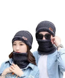 Winter woolen cap and scarf set, dual layers design, super thick acrylic knit construction with soft fur lining. Perfect for men and women's daily indoor/outdoor activities