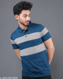 Green weave men's cotton blend polo, striped half sleeve, colorblocked fashion t-shirt
