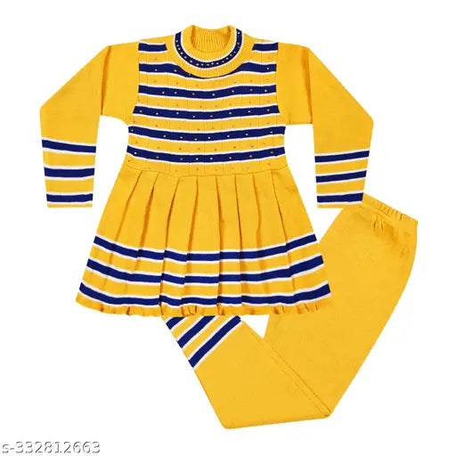 Multicolor printed woolen girl set with long sleeves, 1-2 years, India