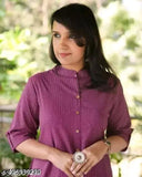 Striped cotton co-ord set for women, featuring a kurta and pants with three-quarter sleeves, available in S, M, L, XL, XXL. Indian handcrafted Katha cotton fabric on display