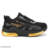 Yellow and black N2Prosport shoes with the word 'FIRST' on the side