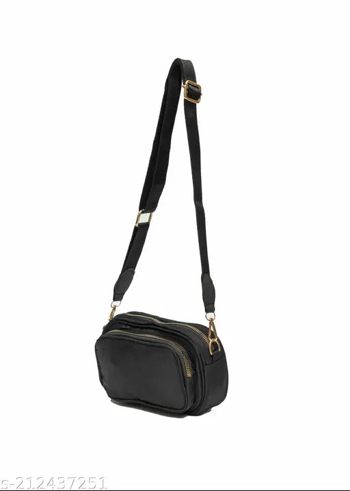 Black parachute nylon sling bag with adjustable strap