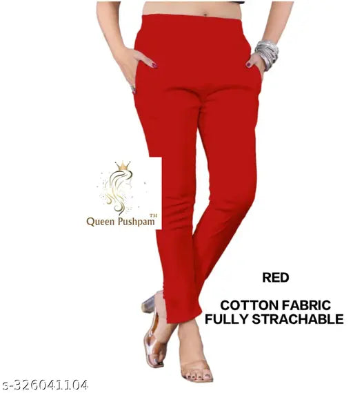 White cotton stretchable trousers & pants, solid net design in shades of white and red for men, available in sizes from S to XXL