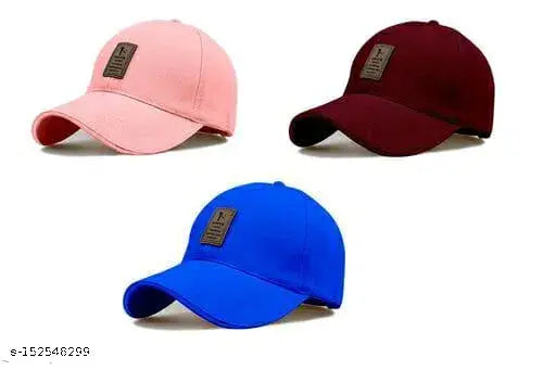 Trendy cotton baseball caps for kids and adults, pack of 3 in solid colors from India