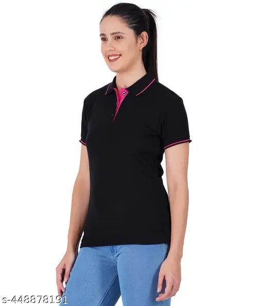 Women's cotton polo half sleeves shirt, solid pattern, size S, India-made