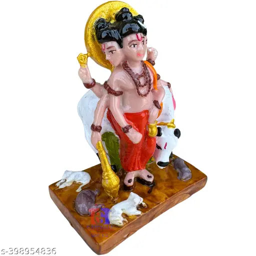 Antique marble finish Shri Dattatrey statue, 35-inch. Elegant god idol for living space or puja room decor. Ideal gift for spiritual occasions, like marriage, parents, or housewarming. Made in India