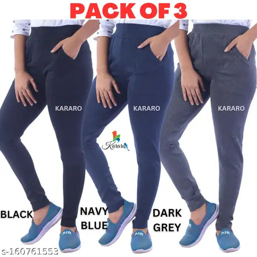 Recycled cotton-lycra L pocket jeans pack of 3, solid colored for women's fashionable wardrobe