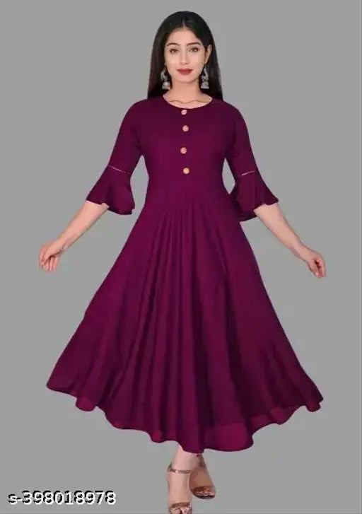 Stylis Wine Rayon Anarkali Kurta, flared fit and flared silhouette for women's casual ethnic wear
