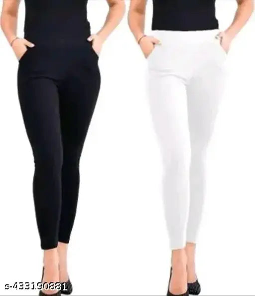 Cotton blend solid net jeggings for women - 2 pack, Indian brand