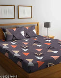 Grey 220TC glace cotton double bedsheets & 2 pillow covers - Amrange, superfine quality, geometric print, ideal for adult use in summer seasons